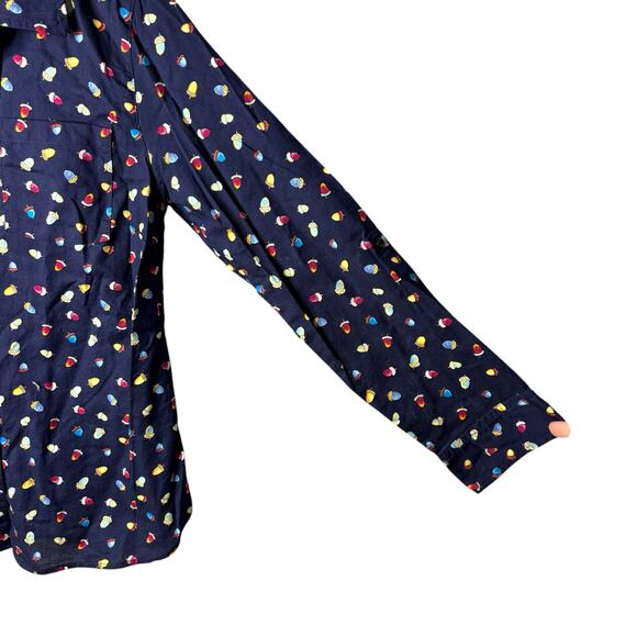 Talbots Button Up Navy All Over Acorn Print Shirt Blouse Teachercore Size P - Picture 4 of 9